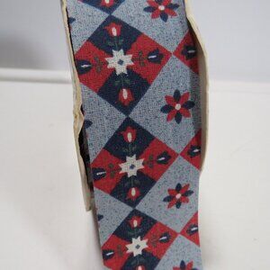 Vintage Fabric Ribbon Red, White & Blue Diamond Pattern Farmhouse Patriotic